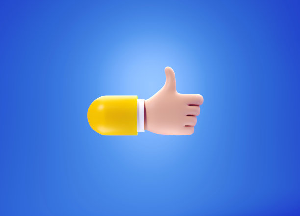 卡通风格的人手制作大拇指在蓝色背景上的手势:大拇指在社交媒体的概念图片下载