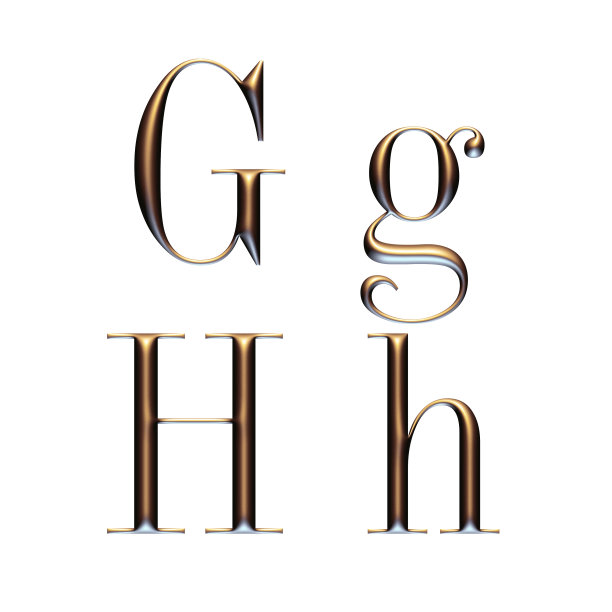 3d字母，大写和小写衬线字体，金色字母，3d渲染，图片下载