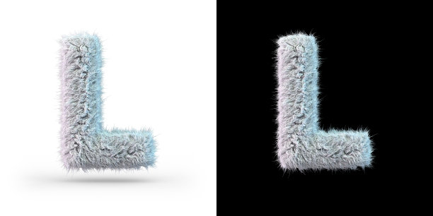 大写字母l。白色绒毛字体在黑色和白色的背景。3 d图片下载