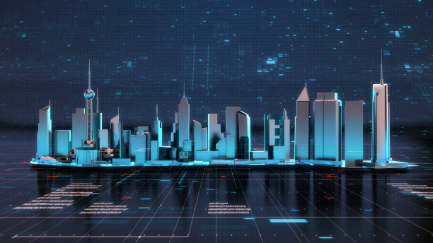 未来城市霓虹灯与电力能源tron光背景。图片下载