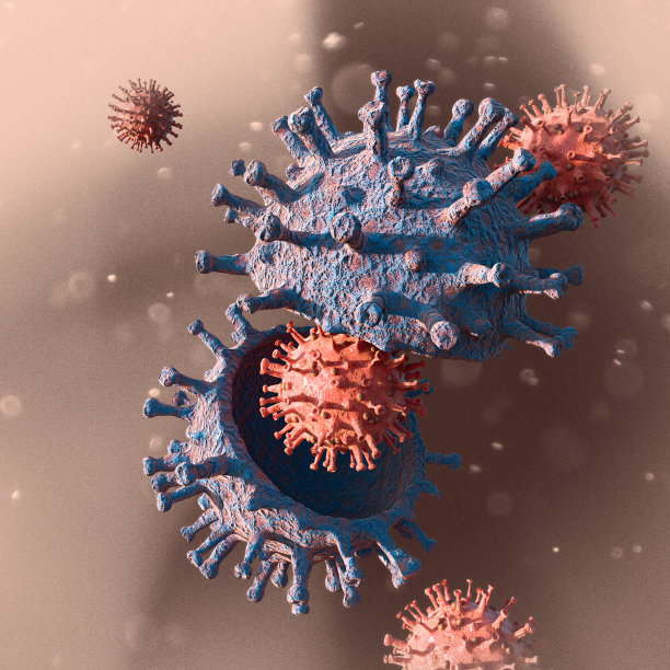 显微镜下观察Covid-19。病毒变异冠状病毒刺突蛋白SARS-CoV-2, 3 d渲染图片下载