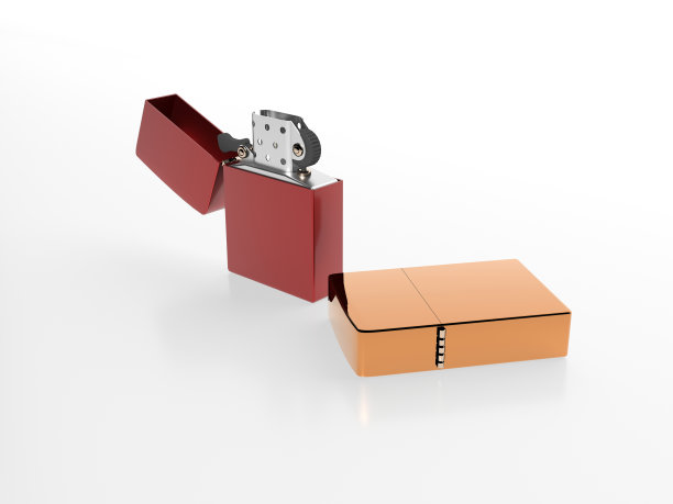 3 d渲染。两个经典的红色和铜色汽油打火机在白色的背景上图片下载
