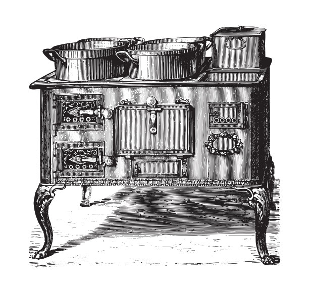 古老的厨房烤箱-复古插图图片下载