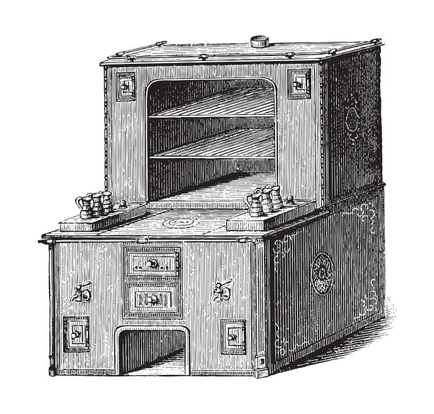 古老的厨房烤箱-复古插图图片下载