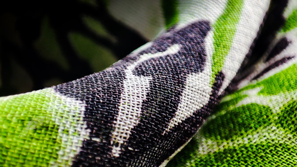 宏观织物纹理与抽象图案在绿色，白色和黑色。图片下载