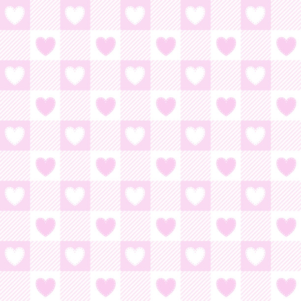 情人节格纹无缝图案。粉红色的维希方格背景和心。向量。图片下载