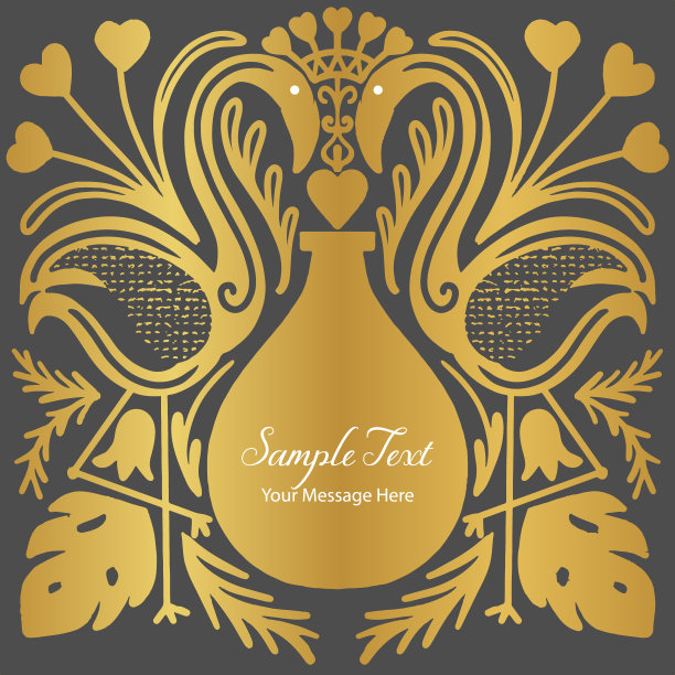 黑色和金色奇异的热带火烈鸟矢量框架背景图片下载