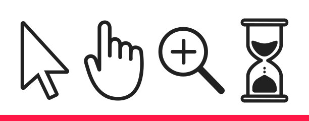 指针手，箭头和沙漏加载时钟鼠标游标图标符号图形元素平面风格设计矢量插图集。图片下载