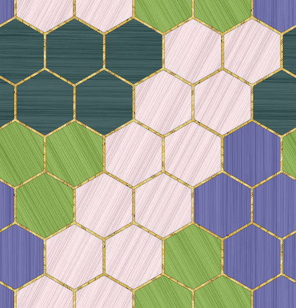 六边形无缝纹理。镶嵌,镶嵌。彩色玻璃风格的插图。装饰艺术风格。无缝混沌六边形图案。用于壁纸、纺织品印花、瓷砖。大理石纹理。金色的六边形图片下载