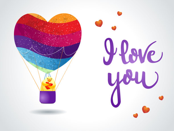情人节贺卡，气球，小鸡，心和信息。矢量插图eps10图片下载