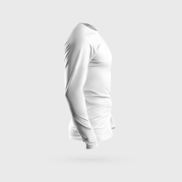 一个白色男子的长袖与袖子上的皱纹模板，3D渲染，侧视图。图片下载