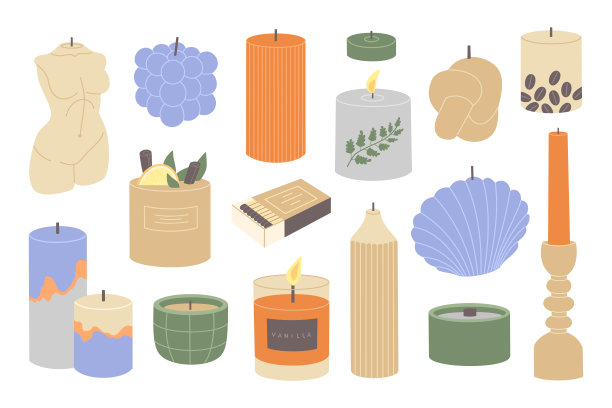 各种蜡烛，不同的颜色和形状的家庭装饰或芳香疗法图片下载