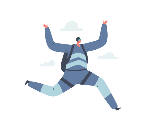 爱好跳伞，跳伞运动，定点跳伞活动，娱乐活动。跳伞者角色使用降落伞进行跳跃图片下载