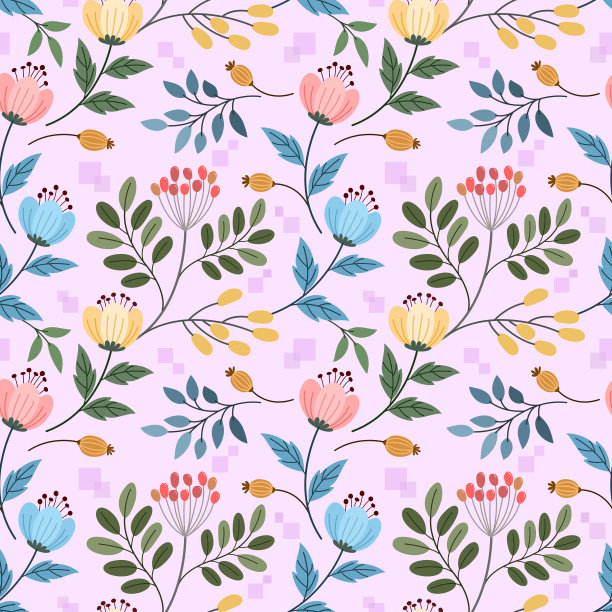 彩色手绘花无缝图案。图片下载