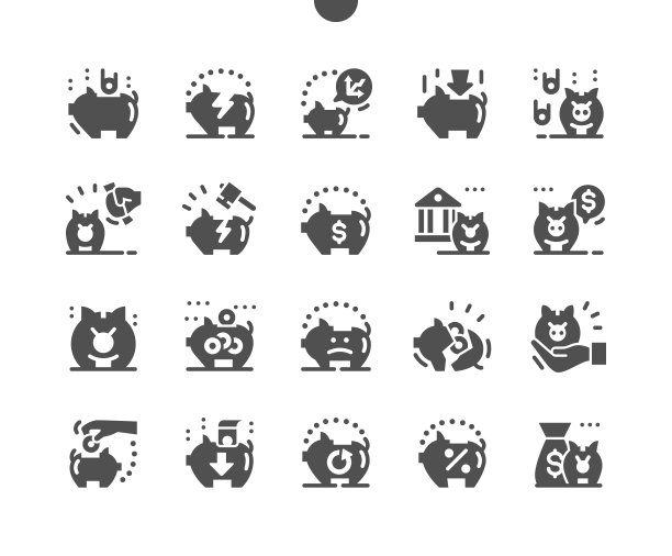 扑满。节省时间。积累。硬币、储蓄、金融、经济、储蓄、投资、金融。矢量图标。简单的象形图图片下载