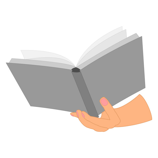 他手里拿着一本打开的书。一只手拿着一本书与纸页阅读，底部视图。读书，图书馆，书店，培训，教育。矢量图标，平面，孤立图片下载