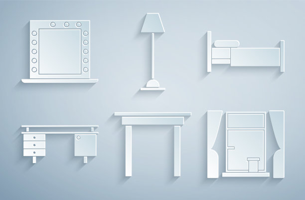 木制的桌子、床、办公桌和窗图片下载