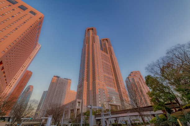 西新宿、新宿、东京傍晚的城市景观。图片下载