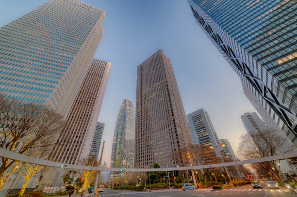 西新宿、新宿、东京傍晚的城市景观。图片下载