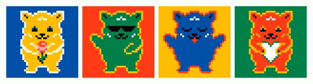 像素以正方形表示。抽象可爱的像素熊在不同的姿势。复古彩色象形文字集。矢量图图片下载