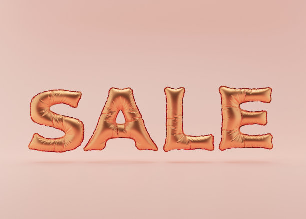 销售文本。粉红色背景上的金箔气球字母。特价，好价格，优惠，购物。“黑色星期五”。3 d渲染。逼真的3d物体设计。副本的空间。图片下载