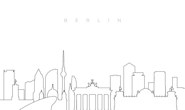 柏林天际线轮廓。新潮的模板与柏林城市建筑和地标在线的风格。股票向量设计。图片下载