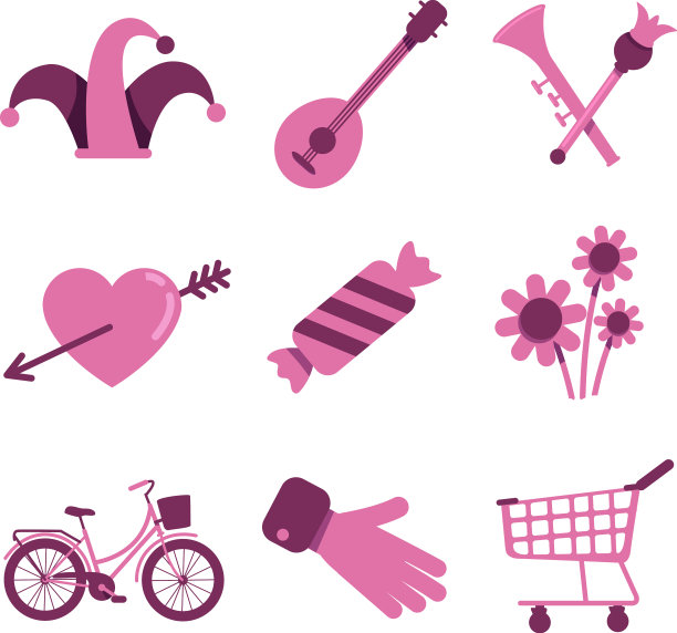 情人节和购物平面彩色对象集图片下载