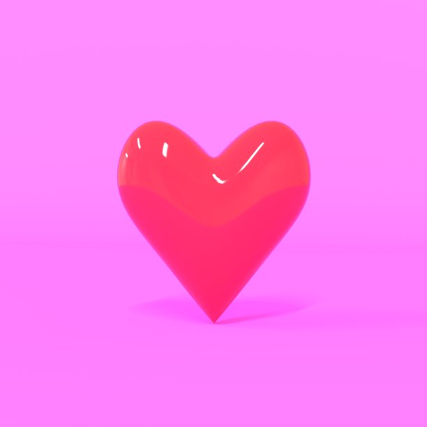 红心孤立在粉红色的背景与阴影。3 d渲染。情人节快乐。图片下载