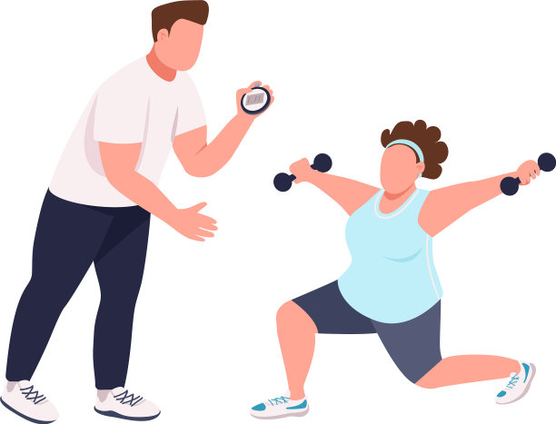 女人与健身教练平坦的颜色无脸图片下载