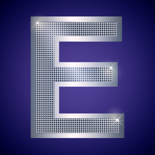 带钻石的E字母银色矢量字体，适用于logo或图标图片下载