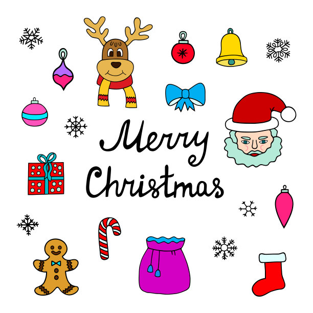 在白色的背景上设置新年的元素。插图。矢量插图。图片下载