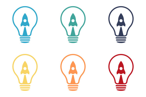 灯和火箭。灯泡和飞机的标志或图标。起飞的概念。网页设计。图片下载