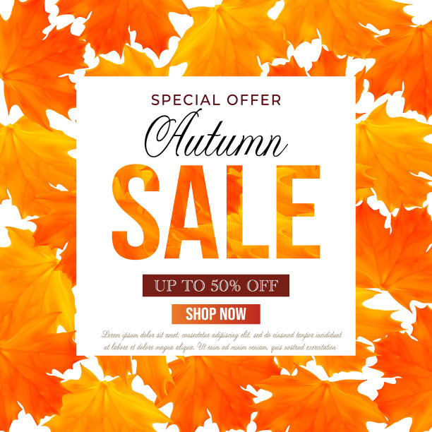 秋季销售横幅模板枫橙和黄色的叶子购物销售，横幅，海报。矢量插图EPS10图片下载
