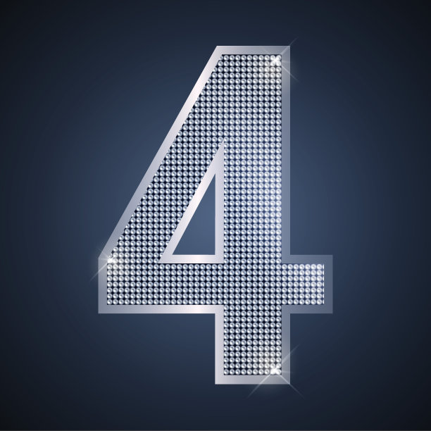 矢量银色数字4 4与钻石为四岁生日或周年庆祝。海报，横幅，生日，新年贺卡的奢侈设计。EPS10图片下载