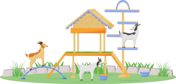 山羊在游戏室内的平面颜色角色图片下载