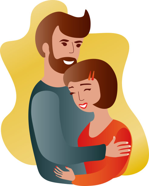 年轻夫妇拥抱在梯度背景情人节平面设计图片下载