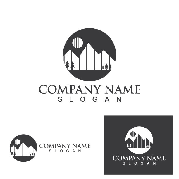 山脉和波浪标志景观图标模板图片下载