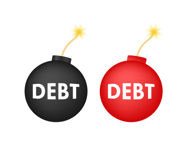 带有债务炸弹的卡通名片。经营理念。向量的概念。图片下载