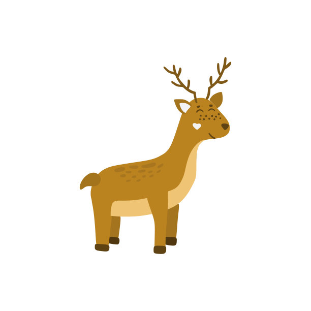 可爱的小微笑鹿角孤立在白色上。野生动物小孩平面矢量插图。手绘卡通鹿设计元素图片下载