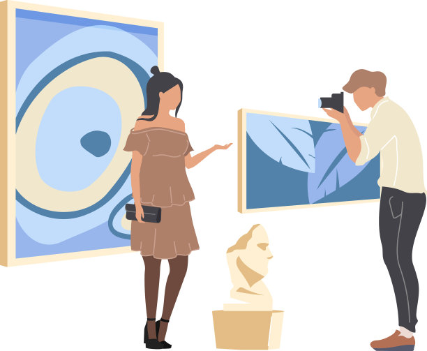 艺术画廊的游客平淡的颜色无脸的人物图片下载