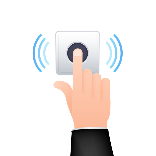 用手按前门的门铃按钮。平的按钮。平面向量插图。回家的入口。图片下载