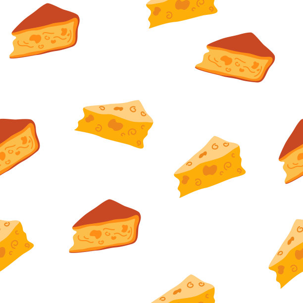 奶酪无缝模式。美味的奶酪片。现代背景包装，广告，标签和其他设计。矢量卡通插图孤立在白色背景上。图片下载
