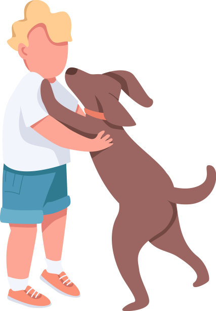 男孩和狗玩扁平的颜色无脸的人物图片下载
