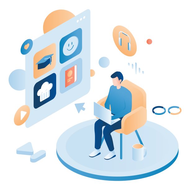 男人在笔记本电脑上选择视频频道开始观看，平面矢量等距插图。播客。图片下载