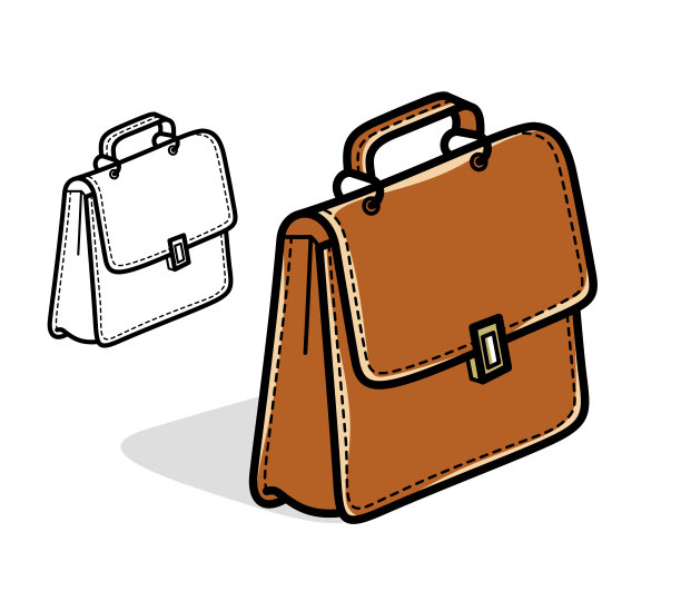 皮包矢量插图或图标孤立在白色，公文包商人时尚配件。图片下载