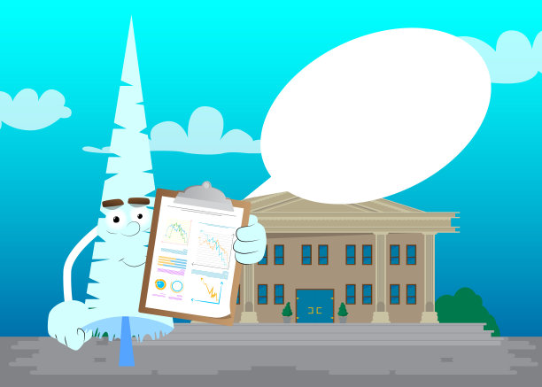 卡通冬季松树的面孔显示财务报告。可爱的林木。雪上松卡通人物，有趣的节日矢量插图。图片下载