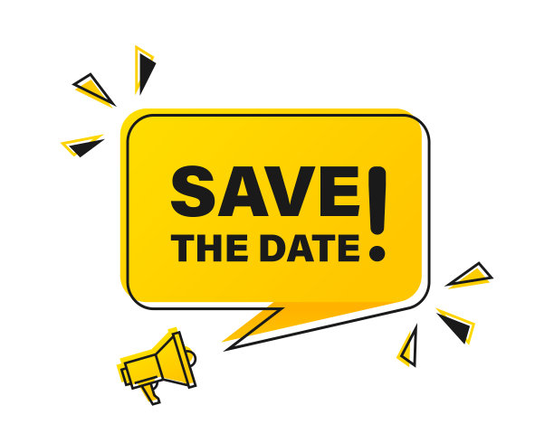 扩音器带有保存日期的语音泡泡。扬声器。横幅为商业，营销和广告。矢量图图片下载