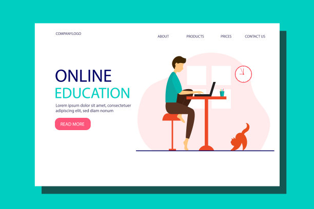 年轻人在家用笔记本电脑工作。在线学习，在家在线学习。网页横幅插图，印刷，信息图形。图片下载