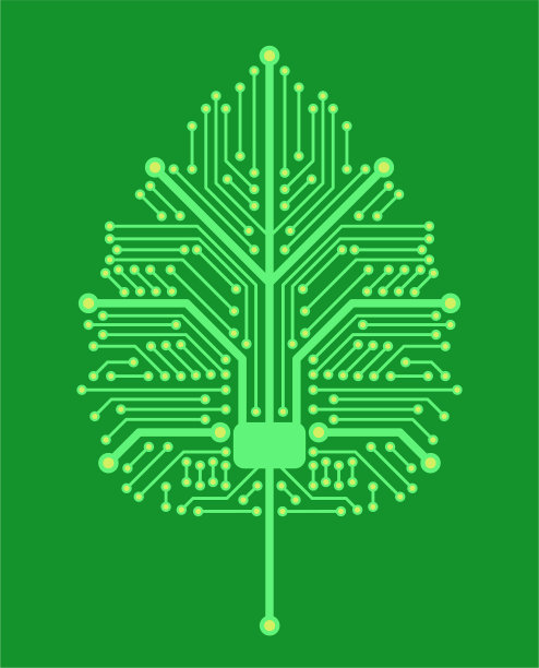 组合概念-绿树和芯片，矢量图片下载
