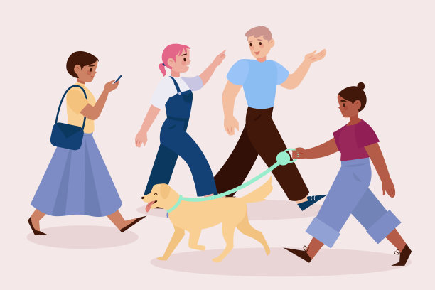 手绘平面设计人群行走插图矢量插图图片下载